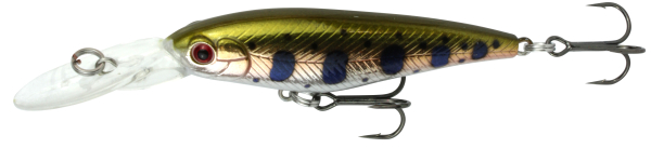 FTM Kahli Big Trout Hunter 5,6g 6,0cm - Forellenwobbler goldfarben/silberfarben/schwarze Punkte
