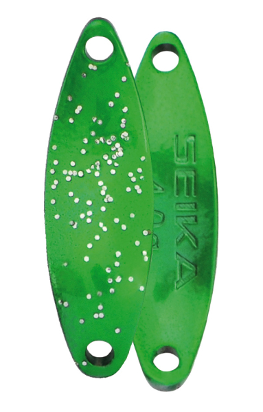 Seika FTM Spoon Wave Arrow - Forellenblinker gr&uuml;n mit Glitter 3,6g