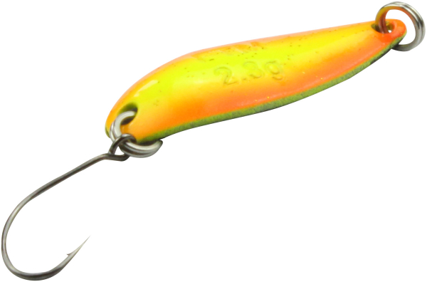 FTM Trout Spoon Crator 2,3g (3,20 cm) - Forellenblinker orange-gelb/schwarz glitter